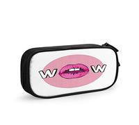 FJAUOQ Lip Big Capacity Pencil Case Fashion Pink Sexy Woman Lips with Wow Word Pen Box Large Storage Bag Pouch School Stationary for Women Men
