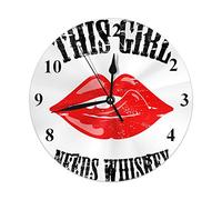 FJAUOQ Lips Round Wall Clock,Funny Drinking Quote This Girl Needs Whiskey Silent Round Wall Clock Home Wall Decorative for Bedroom Office School Art(10")