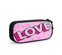 FJAUOQ Love Large Capacity Pen Pencil Case White Lettering Text with Bright Shadow Tiny Dots Hearts Romantic Design Simple Stationery Bag Holder for School Office Student Girls Boys