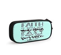 FJAUOQ Motivational Quote Big Capacity Pencil Case Faith Does Not Make Things Easy It Makes Them Possible Word Pen Box Large Storage Bag Pouch School Stationary for Women Men