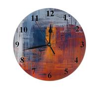 FJAUOQ Oil Painting Clock Orange Blue Grey Brush Strokes Round Wall Clock Slient Non Ticking Rustic Home Decor 10 Inch for Kitchen Bathroom Office