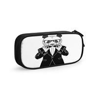 FJAUOQ Panda Big Capacity Pencil Case Cool Animal Bear Pandas in Black White Suit Bow Tie Glasses Pen Box Large Storage Bag Pouch School Stationary for Women Men