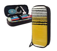 FJAUOQ Pencil Case Mustard Yellow Lines Printed Big Capacity Pencil Case Pencil Pouch Simple Stationery Organizer for Office Travel Holder Box