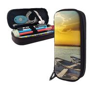 FJAUOQ Pencil Case River Sunset Wooden Boat Printed Big Capacity Pencil Case Pencil Pouch Simple Stationery Organizer for Office Travel Holder Box