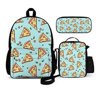 FJAUOQ Pizza Fast Food Kids Backpack Set 3 Piece Back To School 16 Inch Book Bag with Lunch Bag Pencil Case For Boys Girls 1-6th Grade