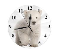 FJAUOQ Polar Bear Clock Wild Animals Cute Arctic White Furry Bears Cub Round Wall Clock Slient Non Ticking Rustic Home Decor 10 Inch for Kitchen Bathroom Office