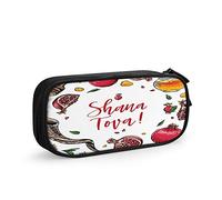 FJAUOQ Pomegranate Large Capacity Pen Pencil Case Rosh Hashanah Shana Tova Word Honey Shofar Horn Leaf Hand Drawn Simple Stationery Bag Holder for School Office Student Girls Boys