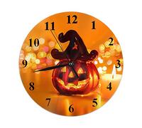 FJAUOQ Pumpkin Wall Clock Halloween Candle Light Bokeh Witch Bright Face Celebration Scary Symbol Round Clocks Wall Decorative Silent No Ticking 10 inch 25cm PVC Rustic Modern for Bedroom