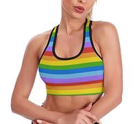 FJAUOQ Rainbow Pride Flag Sports Bra for Women High Support Padded Workout Crop Top Yoga Bra Gym Casual Fitness Tank Tops