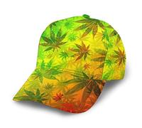 FJAUOQ Rasta Marijuana Weed Leaves Unisex Baseball Caps Rasta Reggae Music Breathable Trucker Cap Adjustable Sport Caps Men Women with Ponytail Hole Sun Hat