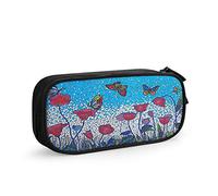 FJAUOQ Red Poppy and Butterfly Large Capacity Pen Pencil Case Mosaic Painting Summer Spring Wildflowers Field Garden Simple Stationery Bag Holder for School Office Student Girls Boys