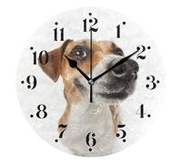 FJAUOQ Smile Funny Jack Russel Terrier Dog Wall Clock 9.8 inch Round Battery Operated Decorative Clock for Kitchen School Office