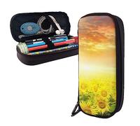 FJAUOQ Sunset of A Sunflower Field Pencil Case Big Capacity Leather Pencil Pouch Portable Pencil Bag with Zipper for Office Organizer