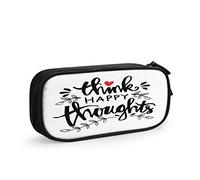 FJAUOQ Think Happy Thoughts Large Capacity Pen Pencil Case Motivational Inspirational Quotes Positive Life Leaves Simple Stationery Bag Holder for School Office Student Girls Boys