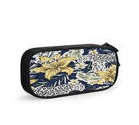 FJAUOQ White Leopard Large Capacity Pen Pencil Case Cool Big Cat Animal Lily Flowers Hibiscus Tropical Leaf Plant Simple Stationery Bag Holder for School Office Student Girls Boys