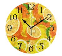 FJAUOQ Yellow Lemon Limon Orange Wall Clock 9.5 In Non-Ticking Silent Clocks Round Bathroom Clock Battery