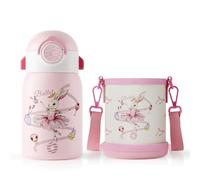 Fjbottle Kids Water Bottle with Straw, BPA Free Leak Proof 400ml, Easy to Open, Secure Lock, One Click Flip Lid, Eco Friendly Tritan Sports Bottle for Kids
