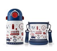 Fjbottle Kids Water Bottle with Straw, BPA Free Leak Proof 400ml, Easy to Open, Secure Lock, One Click Flip Lid, Eco Friendly Tritan Sports Bottle for Kids