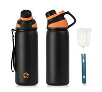 FJbottle Stainless Steel Sports Water Bottle with Magnetic Lid 1 L, 800 ml, 600 ml,Suitable for Carbonated Drinks Bicycle Water Bottle Thermal for School, Fitness,Black