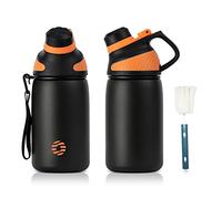FJbottle Stainless Steel Sports Water Bottle with Magnetic Lid 1 L, 800 ml, 600 ml,Suitable for Carbonated Drinks Bicycle Water Bottle Thermal for School, Fitness,Black