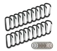 FJCTER 20PCS Mini 1.85'/4.7CM Aluminum Carabiners with 10PCS Nickel Metal Key Rings Lightweight D Shape Keychain Clips Small Multipurpose Carabiner Buckles for Indoor Outdoor Use