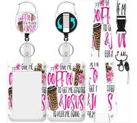 Fjdcslwx Id Badge Holder with Lanyard, Coffee Badge Reel Retractable Heavy Duty and Detachable Name Tag Clips, Funny Teacher Lanyards for Id Badges, Nurse Worker Office Gifts
