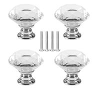 FJDRSIG 4 Pcs Crystal Door Knobs,20mm Diamond Crystal Drawer Knobs with Screws,Silvery Glass Door Knob,Mini Acrylic Drawer Knob,for Cupboard,Closet,Kitchen,Office,and Home Furniture Drawers
