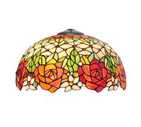 FJFFC Rose Tiffany Style Stained Glass Lamp Shade Replacement, Only 16 Inch Vintage Flowers Lampshades, Red Orange Blue Light Shade for Table Lamp Pendant Light Floor Lamp,Beige