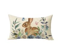 Fjfz Easter Bunny Lumbar Decorative Throw Pillow Cover 12 x 20, Rectangular Cute Rabbit Rose Flower Spring Outdoor Home Decor, Spring Blue Floral Butterfly Seasonal Couch Cushion Case