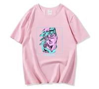 FJHYEEBN Anime JoJo's Bizarre Adventure Shirt Breathable Cotton Short Sleeve T-Shirt Fashion Casual Tops Tees Pink