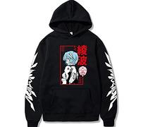 FJHYEEBN Men's Neon Genesis Evangelion Men's Hoodie Anime Character Print Pullover Loose Casual Sweatshirt Tops, black, XXXL