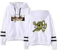 FJHYEEBN Women's One Piece Japanese Anim Luffy Zoro Pirate Sweatshirt with Pockets Luffy Cosplay Hoodie, White, S