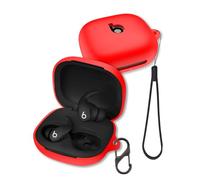 FJIASTB Case for Beats Powerbeats Fit Earbuds 2025 (Red) | Soft Silicone Protective Cover with Carabiner and Lanyard, Shockproof