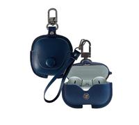 FJIASTB Case for Moto Buds 2 Plus Earbuds, Leather Texture Shockproof Protective Cover with Carabiner and Lanyard (Blue)