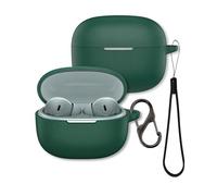 FJIASTB Case for Motorola Moto Buds 2 Earbuds, Soft Silicone Protective Cover with Carabiner and Lanyard, Shockproof (Dark Green)