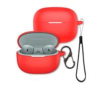 FJIASTB Case for Motorola Moto Buds 2 Earbuds, Soft Silicone Protective Cover with Carabiner and Lanyard, Shockproof (Red)
