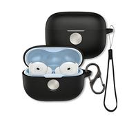 FJIASTB Case for Motorola Moto Buds 2 Plus Earbuds, Soft Silicone Protective Cover with Carabiner and Lanyard, Shockproof (Black)