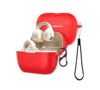 FJIASTB Case for Sennheiser ACCENTUM Clip Earbuds, Soft Silicone Protective Cover with Carabiner and Lanyard, Shockproof (Red)