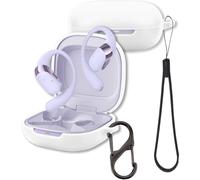 FJIASTB Case for SHOKZ New OpenFit 2 Open-Ear Headphones, Soft Silicone Protective Cover with Carabiner and Lanyard, Shockproof (White)