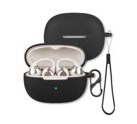 FJIASTB Case for Shokz OpenDots 2 Earbuds (Black) | Soft Silicone Protective Cover with Carabiner and Lanyard, Shockproof