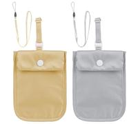 FjiProu Wallet, RFID Washable Hidden Bra Wallet-2PCS Adjustable, Credit Cards & Money & Valuables with Adjustable Elastic Neck Strap Suitable for All Bra Sizes -Anti-Pickpocket Travel, Khaki and gray