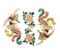 FJISD 23/25CM 3PCS/SET Phoenix Flower Blossom Embroidery Patch Iron On Appliques Chinese For Clothing Large Sew On Patches For Jeans Jacket