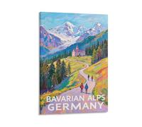 FJIWECWSQ Bavarian Alps Germany Vintage Travel Poster 12x18inch(30x45cm) Canvas Wall Art Painting Prints