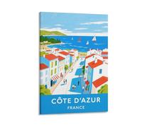 FJIWECWSQ Cote D'azur France Vintage Travel Poster 16x24inch(40x60cm) Canvas Wall Art Painting Prints