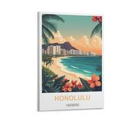 FJIWECWSQ Honolulu Hawaii Vintage Travel Poster 12x18inch(30x45cm) Canvas Wall Art Painting Prints