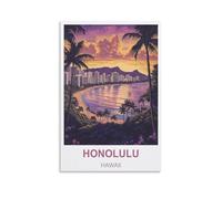 FJIWECWSQ Honolulu Hawaii Vintage Travel Posters 16x24inch(40x60cm) Canvas Wall Art Painting Prints