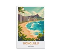 FJIWECWSQ Honolulu Hawaii Vintage Travel Posters 24x36inch(60x90cm) Canvas Wall Art Painting Prints