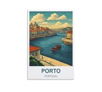 FJIWECWSQ Porto Portugal Vintage Travel Posters 24x36inch(60x90cm) Canvas Wall Art Painting Prints