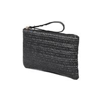 FJIXUO 1Pcs Ladies Weaving Bag Wristlet Clutch Women Daily Money Phone Solid Straw Woven Coin Purse Beach Wallet Card Holder for Parties and Travel(Black)