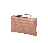 FJIXUO 1Pcs Ladies Weaving Bag Wristlet Clutch Women Daily Money Phone Solid Straw Woven Coin Purse Beach Wallet Card Holder for Parties and Travel(Dark Brown)